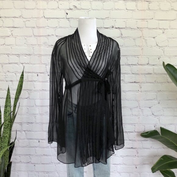 ROBERT RODRIGUEZ BLACK SILK SHEER WRAP BLOUSE 6 - Picture 1 of 9